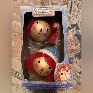 Vintage. Raggedy Ann & Andy glass holiday ornaments.